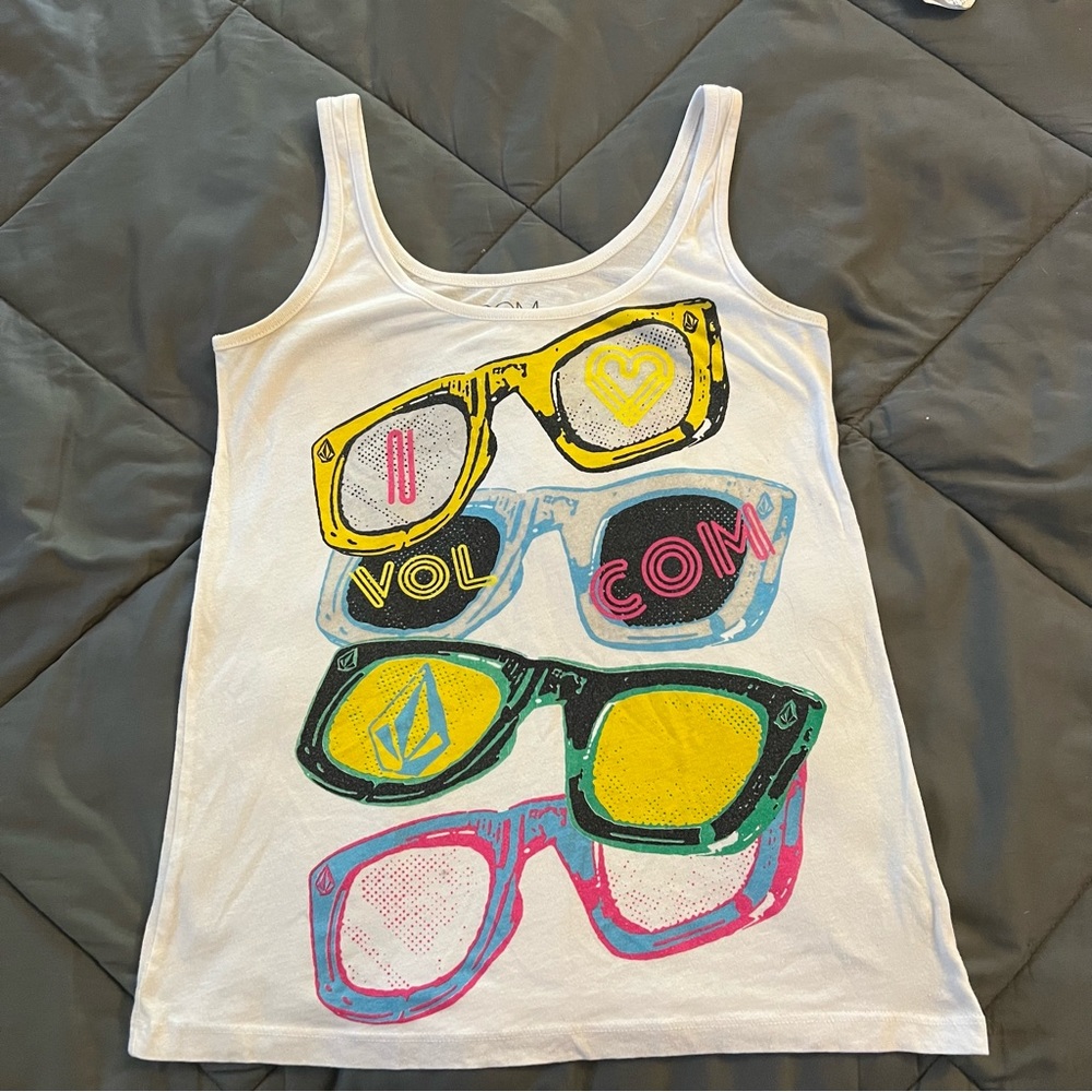 Volcom White Graphic Tank Top Size Small